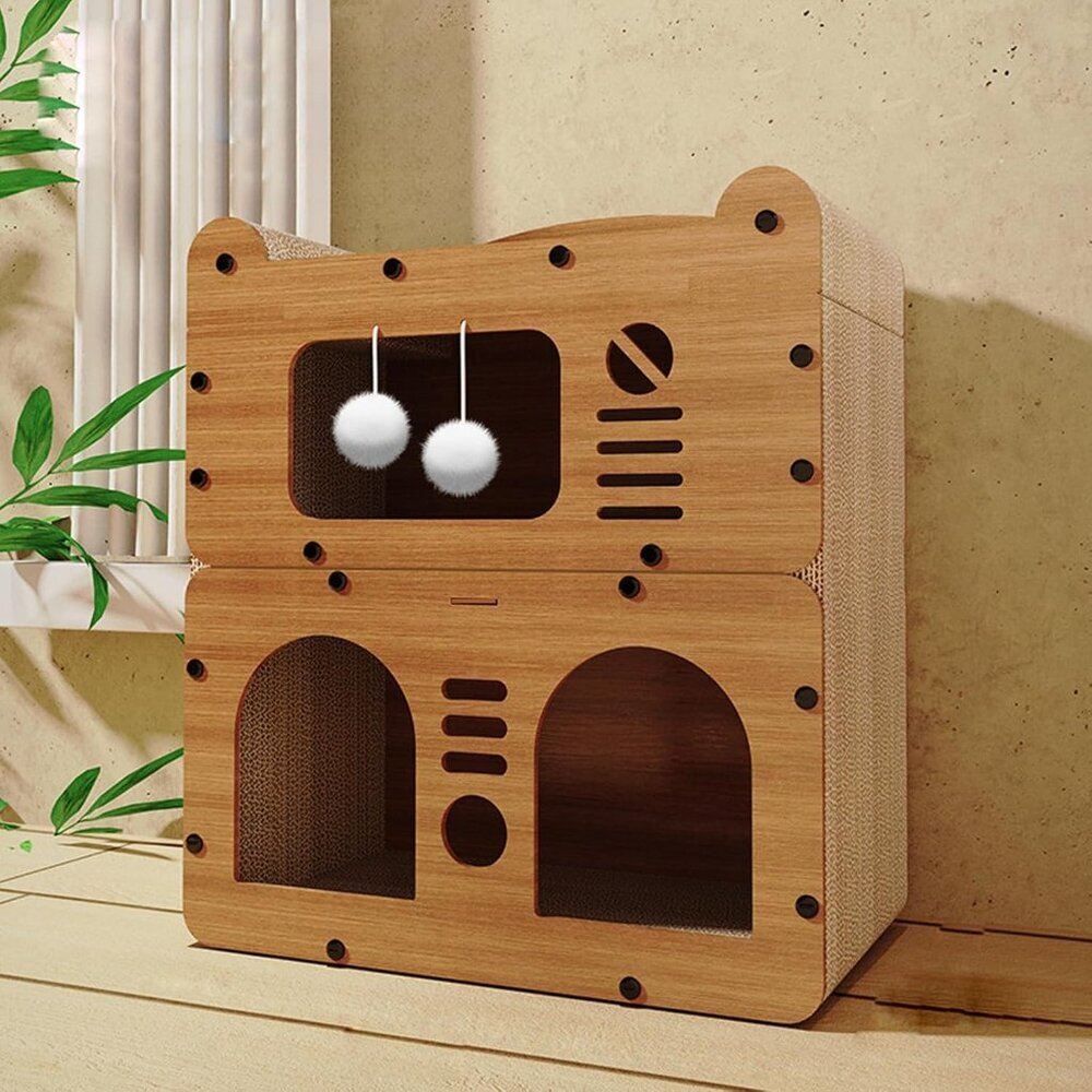 Cat Scratcher House, Cat Scratcher Board Cat Cave with Hanging Ball Toy